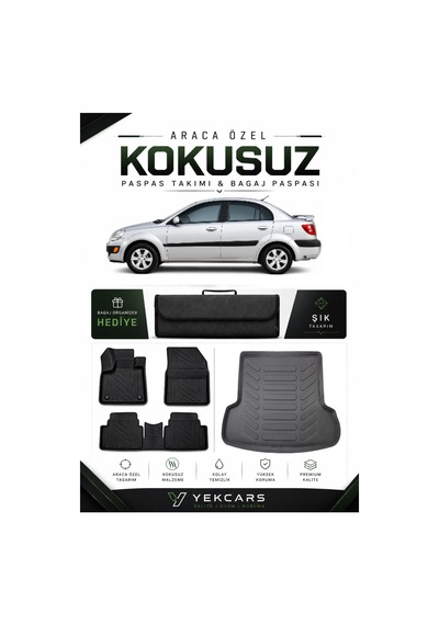 Kia Rio Sedan 2008 Model Aracınıza Özel 4d Karbonlu Kauçuk Paspas Takımı Ve Bagaj Havuzu