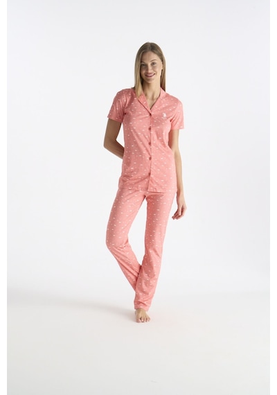 U.S. Polo Assn. U.s Polo Assn. 20233 Kadın Kısa Kollu Önden Düğmeli Pijama Takımı-somon