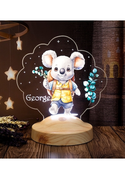 Sevimli Koala Tasarımlı İsimli Çocuk Odası Gece Lambası, Koala Bebek Doğum Günü Hediyesi Led Lamba