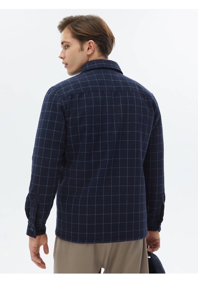 Kip Lacivert Kareli Regular Fit Dokuma Yün Karışımlı Overshırt 4112002 Lacivert