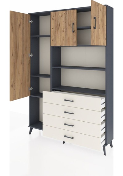 Arges Dolap 7 Raflı 4 Çekmeceli 3 Kapaklı 132x30x195 Antrasit... Antrasit