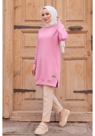 Bestenur Armalı Yırtmaç Detay Tunik 1665 - Pembe