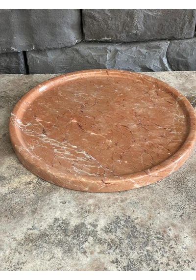 Gül Pembesi Mermer Tepsi 26x3 Beyaz