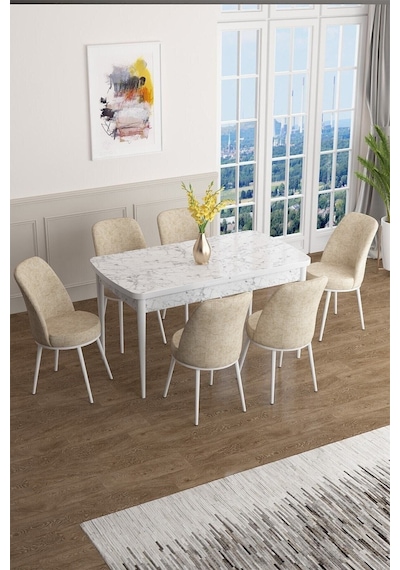 Canisa Concept Han Serisi 70x114 Açılabilir Mdf Mutfak Masası Takımı Beyaz Mermer Desen Masa 6 Krem Sandalye Masa Beyaz Mermer Sandalyeler Krem Canisa Concept Han Serisi 70x114 Açılabilir Mdf Mutfak Masası Takımı Beyaz Mermer Desen Masa 6 Krem Sandalye Masa Beyaz Mermer Sandalyeler Krem