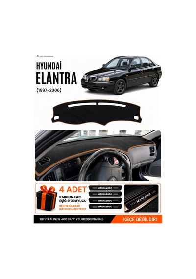 Hyundai Elantra 1997-2006 Uyumlu Torpido Örtüsü, Torpido Kılıfı - Siyah Kahverengi