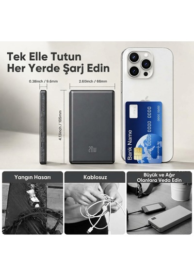 Ultra İnce Magsafe Uyumlu Manyetik Powerbank - 15w Kablosuz & 20w Pd Hızlı Şarj, Taşınabilir Şarj Cihazı İphone Ve Android Uyumlu