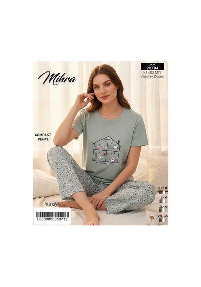 Mihra Kadın Compakt Penye Bisiklet Yaka Kısa Kol İnce Pijama Takımı 90784m - 1 Adet Yeşil