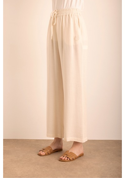 Aker Beli Lastikli Viscon Cotton Pijama Altı Ekru Ekru