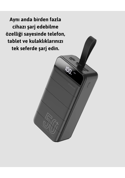Hubrendy Tekno Yüksek Kapasiteli 50.000 Mah Powerbank Type-c, Lightning Ve Micro Usb Uyumlu, Çoklu Diğer
