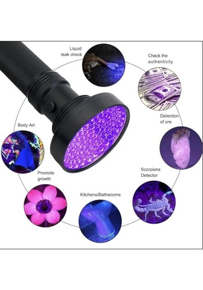 Led 395nm Mor Işık Uv El Feneri - Ultraviyole Siyah Fener - Ev Otel Evcil Hayvan Para Genel