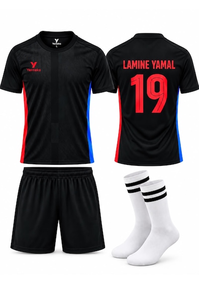 Yenteks Lamine Yamal Yazılı Siyah Renk Çocuk Forma Seti Çorap Hediyeli