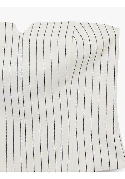 Koton Çizgili Kolsuz Fermuarlı Straplez Crop Bluz Beyaz Çizgili 6sak30039uw Beyaz Çizgili