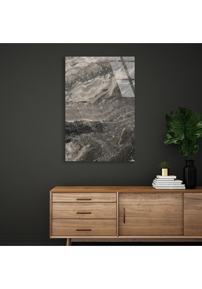 Füme Gri Mermer Cam Tablo Dikey 60x90 Cm