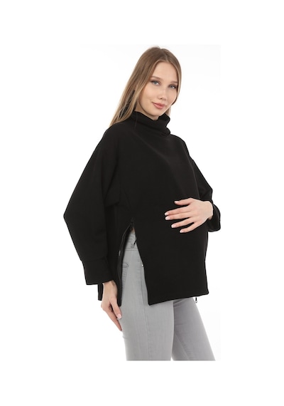 Luvmabelly Myra4280 Fermuarlı Hamile Sweatshirt -Siyah