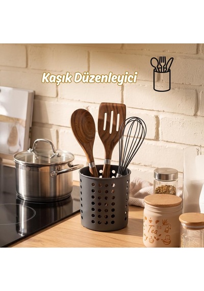 Kp-165-2 Tezgah Üstü Dik Kaşıklık Bıçaklık Düzenleyici Organizer Mutfak Düzenleyici Antrasit Çok Renkli