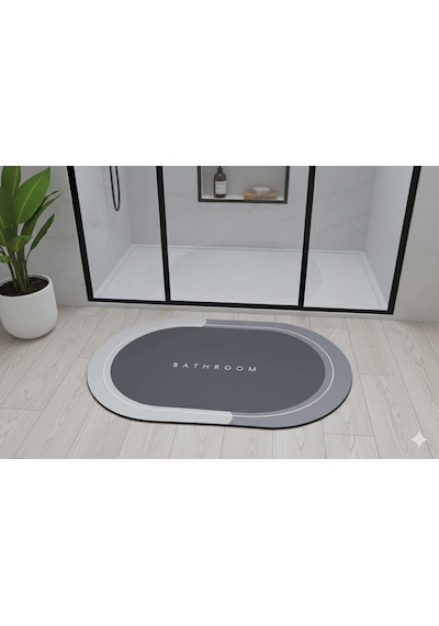 Nobera Kaymaz Tabanlı Oval Süper Emici Banyo Paspası Gri - 40x60 Cm Gri