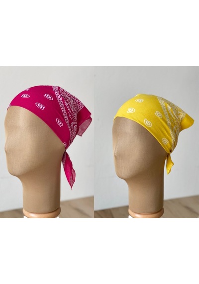 Pamuklu Klasik Desen Unisex 2li Bandana Seti Renkli Bandana Etnik Desenli A Kalite Bandana Bordo - Sarı
