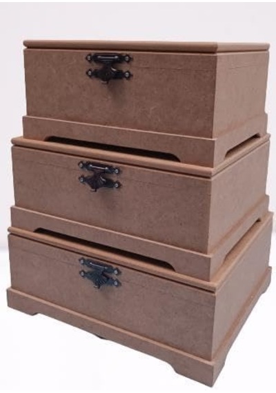 Hobi 90023 Dekoratif Model 3lü Makyaj Kutu Set Ahşap Ham Mdf El Yapımı