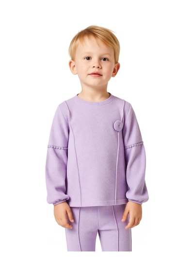Ersefa Kız Çocuk Waffle Dokulu Sweatshirt Ve Pantolon Takımı Kaliteli Şı Lila