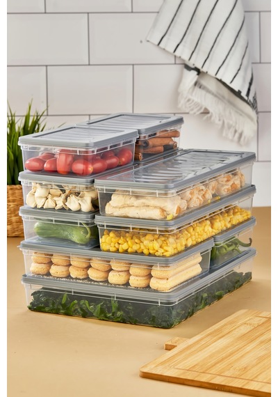 Multi Box 10 Parça 4 Farklı Boy Saklama Kabı Seti - Dondurucu & Mikrodalga Uyumlu Gri