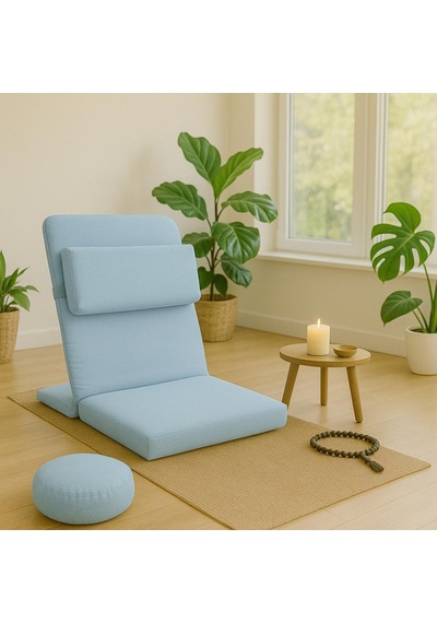 Ekstra Destek Yastıklı Yoga, Nefes, Meditasyon Sandalyesi Backjack Xl Su Ve Leke İticili Duck Kumaş Mavi