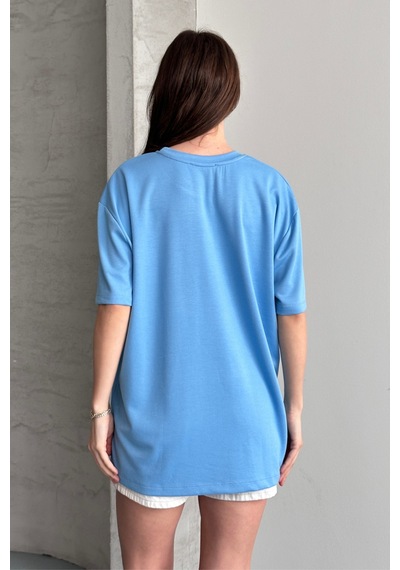 Balenbi Kadın Modal Bisiklet Yaka Basic Yarım Kollu T-shirt 1211 Mavi