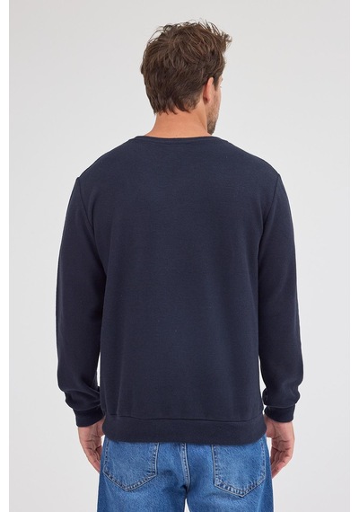 Mmetalic Erkek Lacivert Standart Fit Normal Kesim Pamuklu Basic Bisiklet Yaka Sweatshirt Mtlce113-lacivert Lacivert