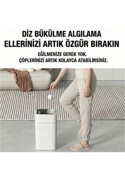 Mega Boy 22 Litre Otomatik Hareket Sensörlü Çöp Kovası, Çöp Kovası Beyaz