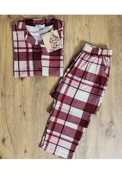 Pijahome Kadın Viskon İpeksi Dokulu Kısa Kollu Pijama Takımı Bordo