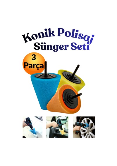 Oto Araç Araba Pasta Cila Konik Parlatma Polisaj Süngeri Aparatı Matkap Ucu Temizlik Seti 3 Parça. Profesyonel Çizik Giderici Far Jant Parlatıcı Bakım Kiti
