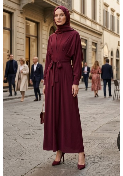 Bestenur Yarasa Kol Modal Elbise 1700 - Bordo