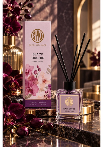 Premium Çubuklu Oda Kokusu 100 Ml Cam Şişe Reed Diffuser Siyah Orkide