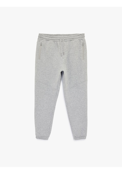 Koton Beli Bağcıklı Fermuarlı Cepli Şardonlu Jogger Eşofman Altı Gri 6wam40057mk Gri