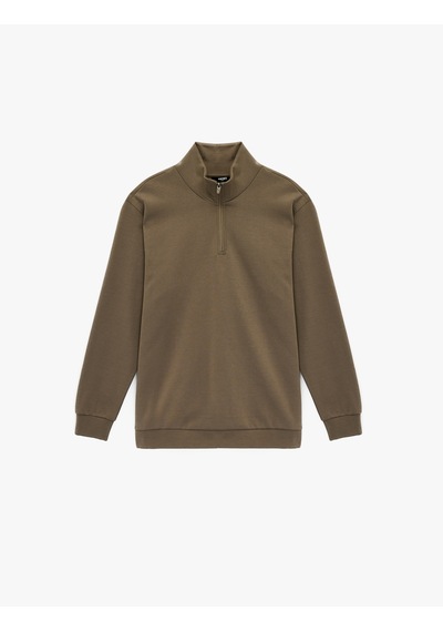 Koton Pamuklu Uzun Kollu Oversize Dik Yaka Yarım Fermuarlı Sweatshirt Bej 6sam70009nk Ekru