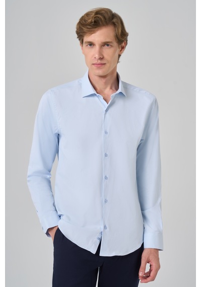 Morven Erkek A. Mavi Basic Düz Desen İtalyan Yaka Slim Fit Gömlek 26mc004002311 A. Mavi