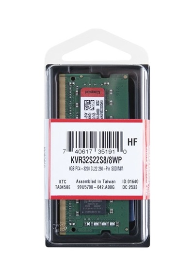Kingston 8gb 3200 Ddr4 Kvr32s22s8/8wp Nb