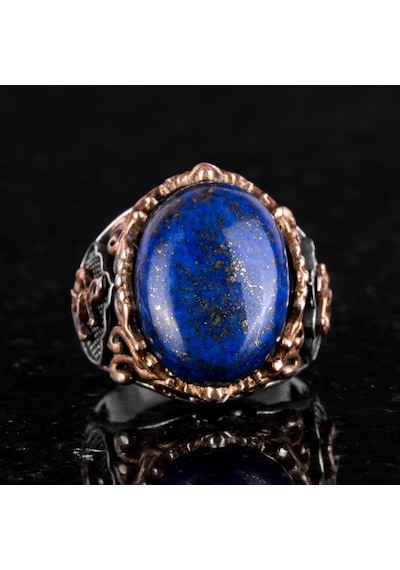 El Yapımı Lapis Lazuli Taş Yüzük, Yüzücü Halka Yüzük, 925k Sert Gümüş Erkek Yüzük - Bilgelik Ve Gerçek Tasarımı Gümüş
