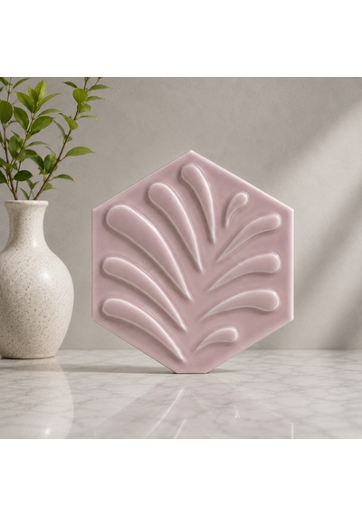 Armada Çini 15x17 Cm Yapraklı Açık Pembe Altıgen Çini Seramik