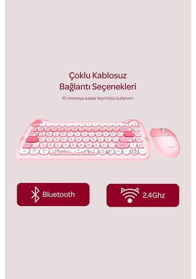 Km-6285 Catty Mini Wireless-bluetooth Kablosuz Ultra Sessiz Özel Tasarımlı Q Klavye Mouse Set Pembe Diğer