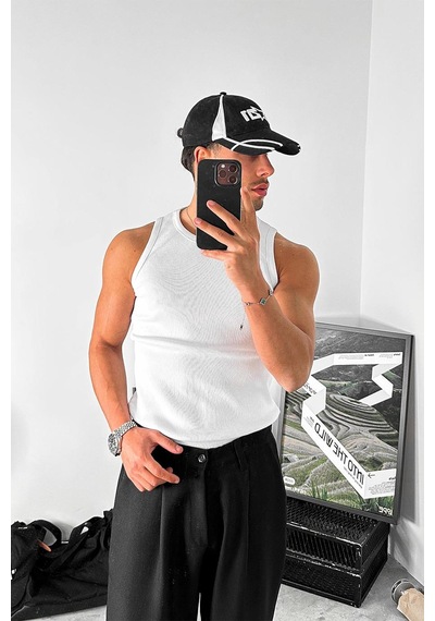 Beyaz Cozy Basic Tank Top Likralı Premium Fitilli Atlet Beyaz