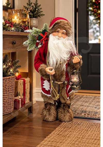 Fenerli Dekoratif Noel Baba Kahverengi-kırmızı 60 Cm
