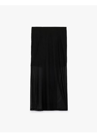 Koton Slim Fit Düğüm Detaylı Kruvaze Tül Midi Pareo Etek Siyah 7wak10038ek