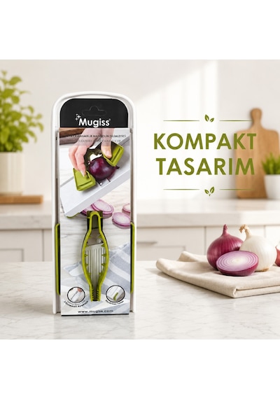 Ayarlanabilir Mandolin Dilimleyici 3 Kademeli Sebze Meyve Dilimleme Aparatı Kaydırmaz Tabanlı Güvenli Tutuculu Sariva Home Beyaz - Yeşil