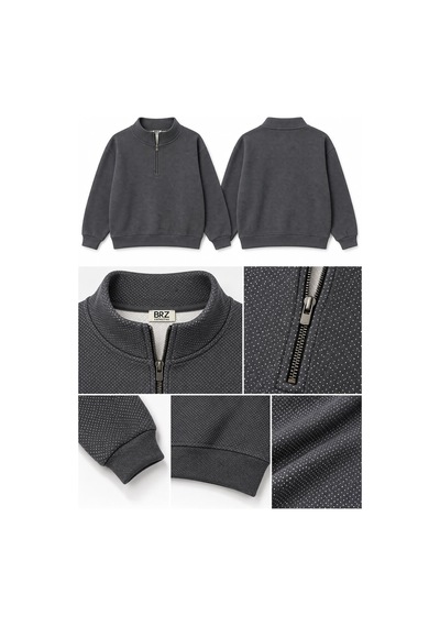 Brz Collection Unisex Oversize Yarım Fermuarlı Dik Yaka Desenli Oversize Sweatshirt Antrasit