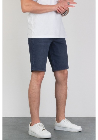 HLT Jeans Erkek Lacivert Taşlamalı Rahat Kesim Likralı Jean Kot Şort Hlthe001957