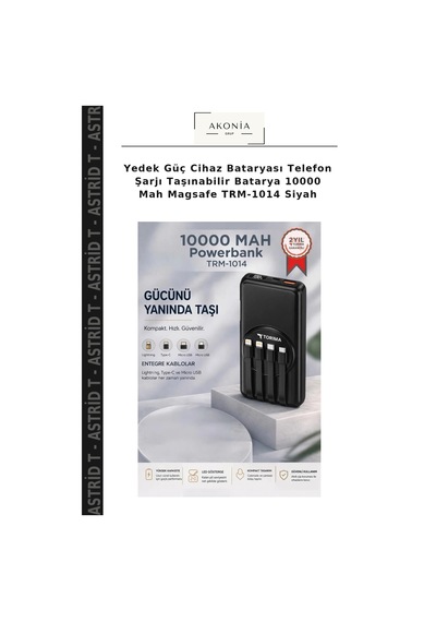 Yedek Güç Cihaz Bataryası Telefon Şarjı Taşınabilir Batarya 10000 Mah Magsafe Trm-1014 Siyah Çok Renkli
