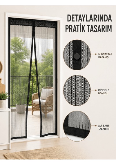 Mıknatıslı Kapı Sinekliği Otomatik Kapanan Siyah File Balkon Ve T