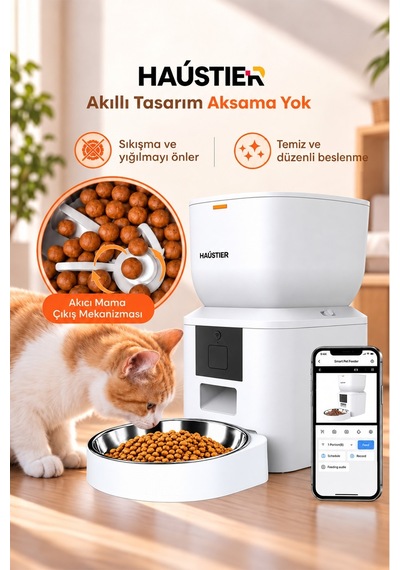 Qq023 Akıllı Kedi Köpek Mama Kabı, Tuya App-wifi Uzaktan Kontrol, 4lt Hazne, Metal Kase