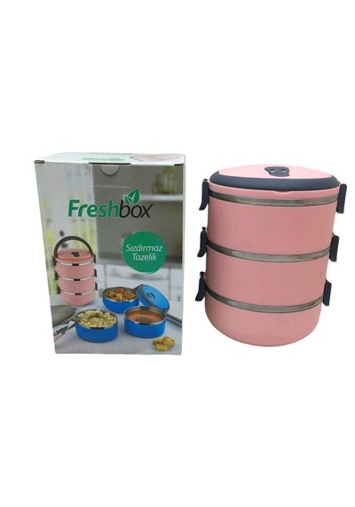 Açık Pembe 3lü Sefer Tası Saklama Kabı 1.8lt Bx40 Renkli