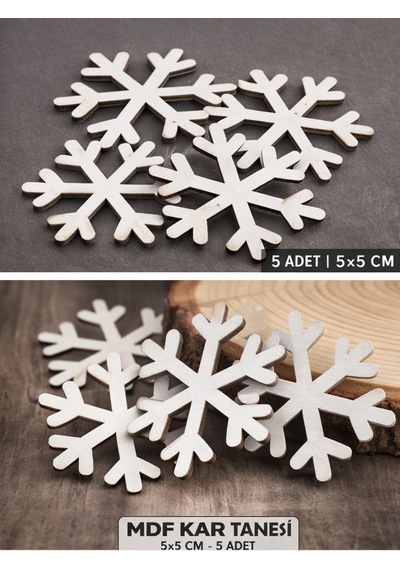 5 Li Mdf Kar Tanesi Süs 5x5 Cm Ahşap Dekor & Hobi Boyama